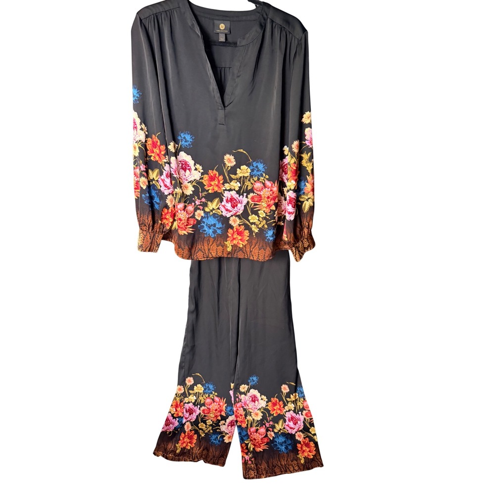 JM Collection Floral Print 2 Piece Set Blouse and Pants Size L
